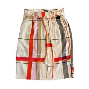 Ann Taylor Petite Linen Blend Pencil Skirt Size 0P Red, Brown, and Beige Plaid